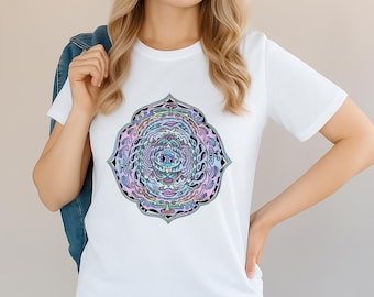 Psychedelic Mandala Graphic T-Shirt Pastel Mandala Art Shirt Hand-Drawn Mandala Graphic Tee Creative Unisex Art T-Shirt