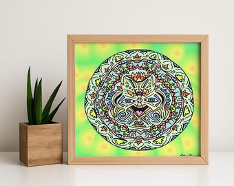 Guardian Mandala Poster Hand-Drawn Symbolic Abstract Art  Sacred Face Mandala Poster Colorful Spiritual Wall Art Mystical Guardian Mandala