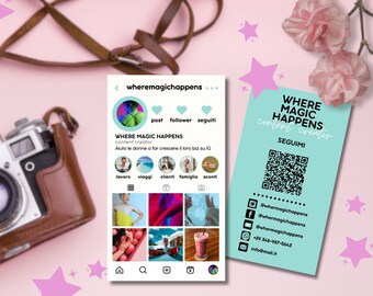 Biglietto da visita Instagram 2023, biglietto da visita QRcode, biglietto visita Canva, modello di business card IG modificabile fai da te