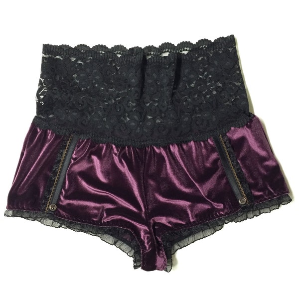 Eggplant and Black Velvet Knickers // High Waisted // Size M