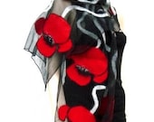 Felted scarf Nuno felt shawl silk and wool poppy