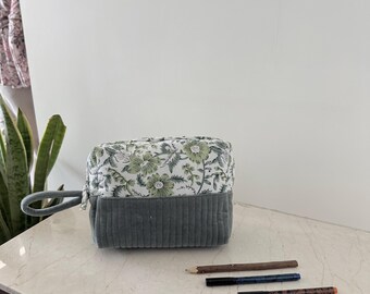 Hand Block Printed Cotton Toiletry Bag Set: Quilted Travel Accessory