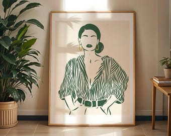 Sage Green Wall Art Minimal Line Art Woman Poster Aesthetic Fashion Illustration Modern Printable Wall Decor Bedroom Decor Gift for Her