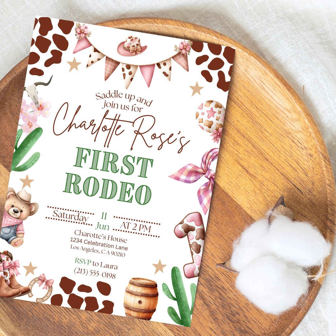 My First Rodeo Girl Invitation – Editable Western Cowgirl Birthday ...