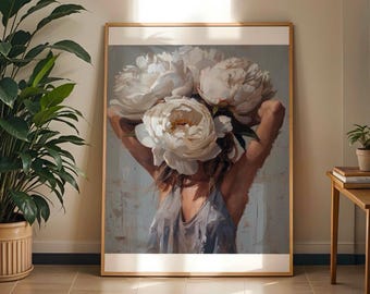 Peony Flower Wall Art Printable Romantic Floral Painting Feminine Wall Decor Modern Flower Poster Living Room Decor Bedroom Decor Floral Art