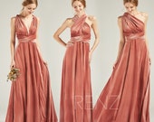 Bridesmaid Dress Velvet Long English Rose Wedding Dress V Neck A-line Convertible Straps Infinity Dress (HV763)