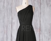 Bridesmaid Dress Black Chiffon Dress Wedding Dress One Shoulder Maxi Dress Long Evening Dress Ruched Sleeveless A-Line Party Dress(L227B)
