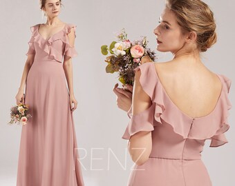 off the shoulder dusty rose bridesmaid dress