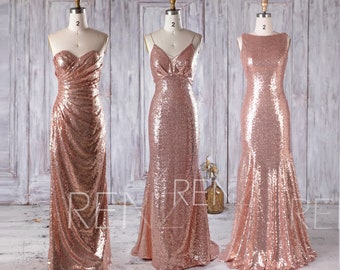 bridesmaid dresses sequin rose gold