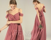 Bridesmaid Dress Dusty Rose Cold Shoulder Wedding Dress Beach Backless Lapped Ruffle Long Bridesmaids Dresses (L542)