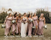Mauve Mismatched Bridesmaid Dress V Neck Chiffon Prom Dress Long One Shoulder Formal Dress Open Back Lace Wedding Dress (RENZ REAL Wedding)
