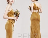 Bridesmaid Dress Ginger Velvet Prom Dress One Shoulder Mermaid Formal Dress Open Back Sheath Party Dress Ruched Velvet Wedding Dress(LV553B)