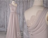 Bridesmaid Dress Taupe Chiffon Dress Wedding Dress One Shoulder Maxi Dress Illusion Lace Draped Back Prom Dress Ruched A-line Dress(H502B)