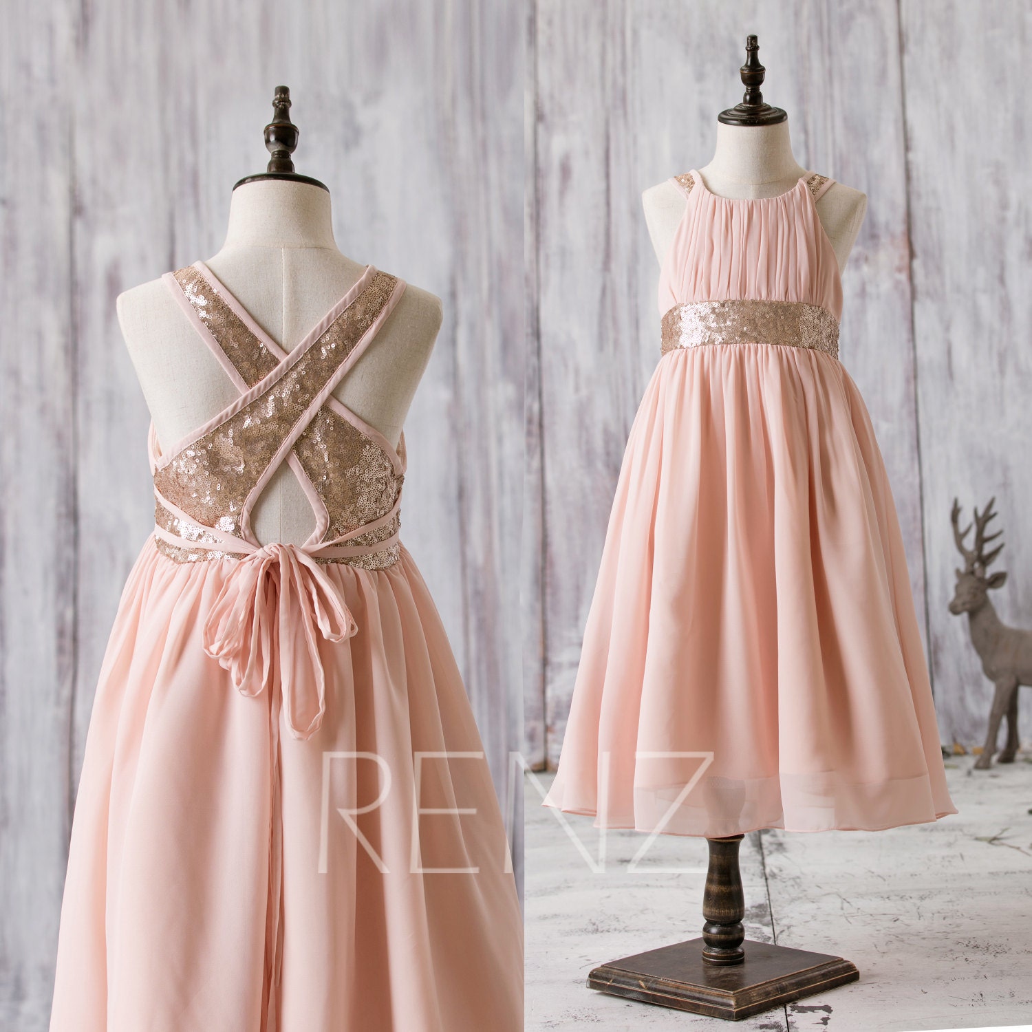 rose gold and ivory flower girl dress