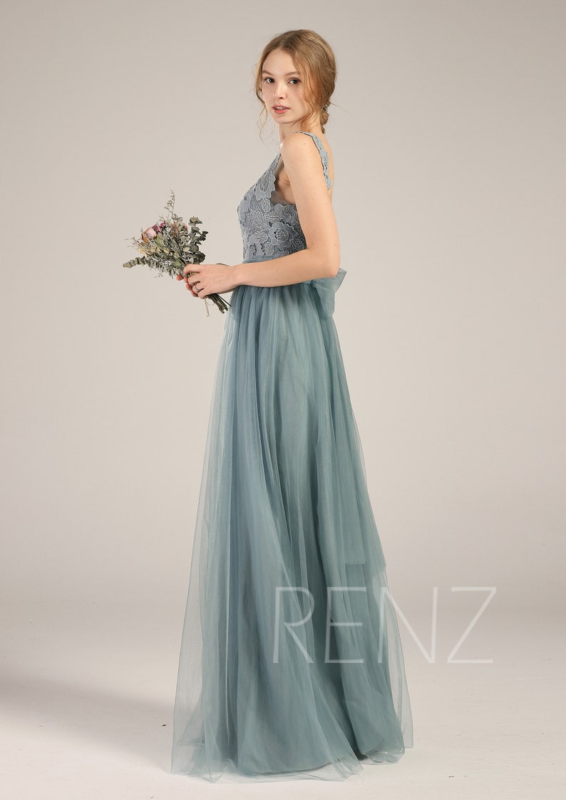 Bridesmaid Dress Dusty Blue Tulle Wedding Dress Illusion Lace | Etsy