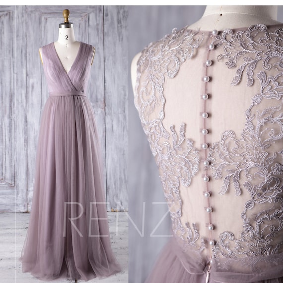 Bridesmaid Dress Dark Mauve Tulle DressWedding DressV Neck