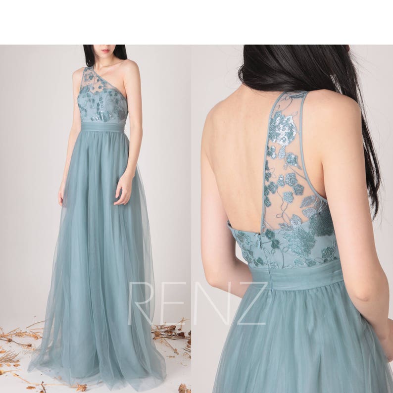 Dusty Blue Tulle Wedding Dress Flash ...