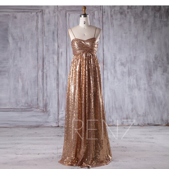 Bridesmaid Dress Gold Sequin Wedding Dress Spaghetti Strap | Etsy