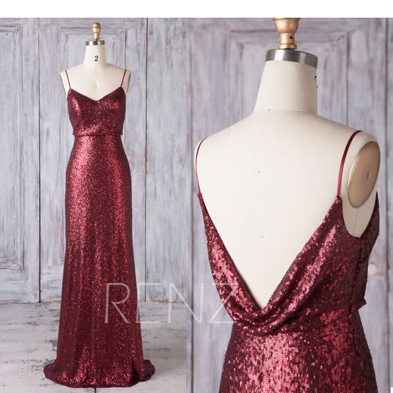 Party Dress Maroon Sequin Bridesmaid Dress V Neck Long Prom | Etsy