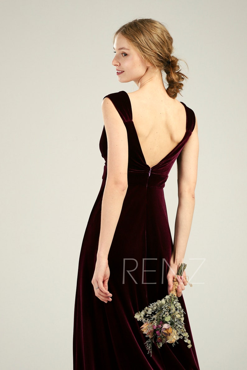 Plum Bridesmaid Dress Long Sweetheart Velvet Dress Backless A Etsy
