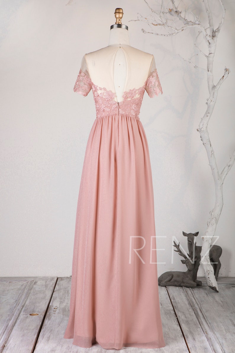 Dusty Rose Bridesmaid Dress Boho Short Sleeve Party Dress Lace | Etsy