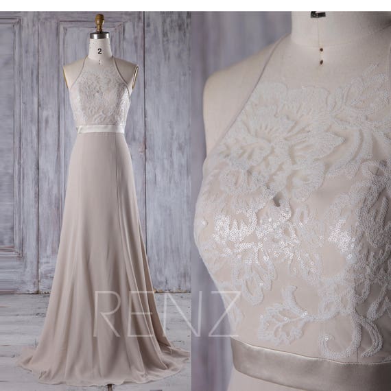 White Sand Chiffon Bridesmaid Dress Illusion Sweetheart Etsy