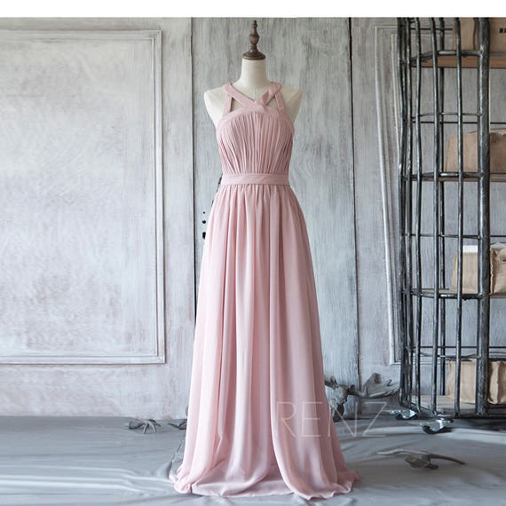 Bridesmaid Dress Dusty Rose Chiffon Wedding DressV Neck Long | Etsy
