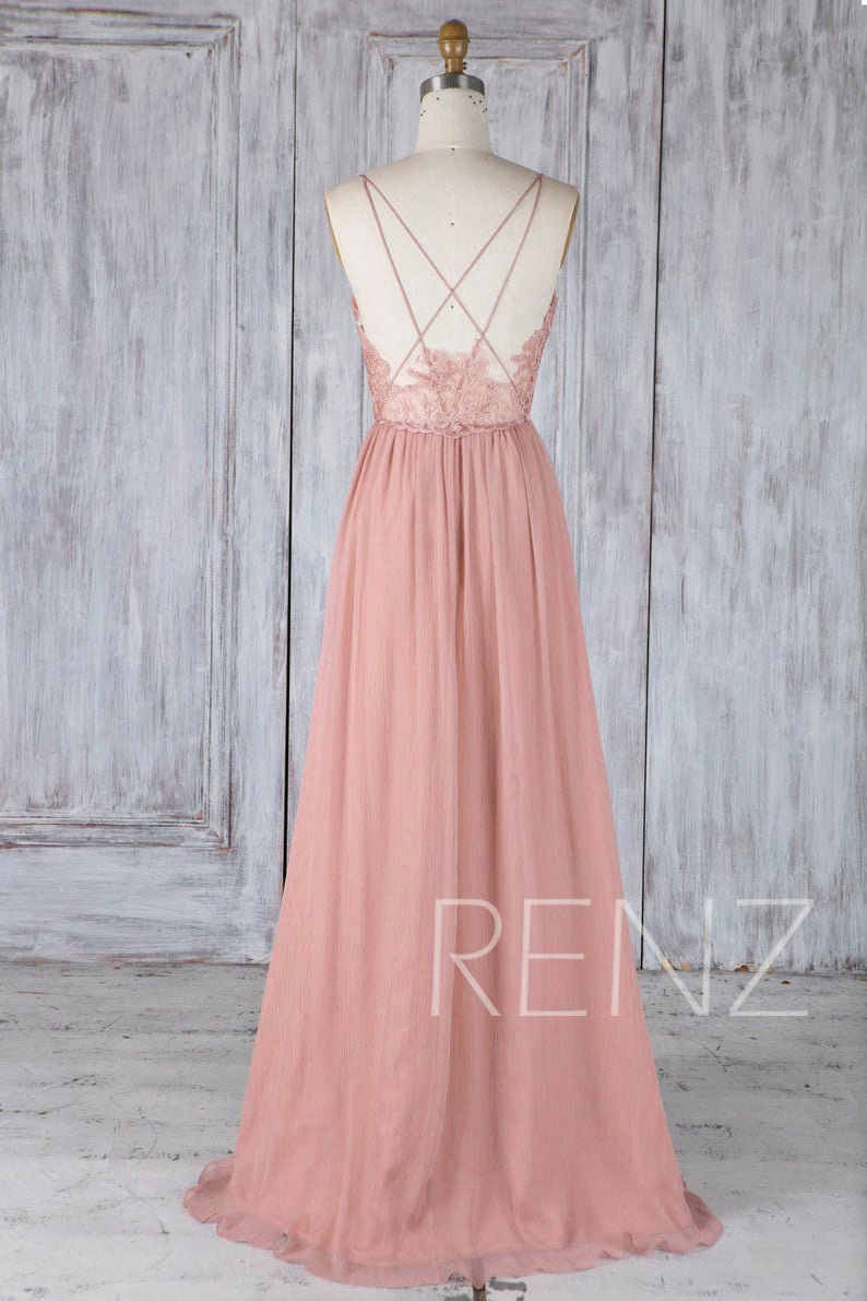 Bridesmaid Dress Dusty Rose Boho Wedding Dress Empire Waist Etsy