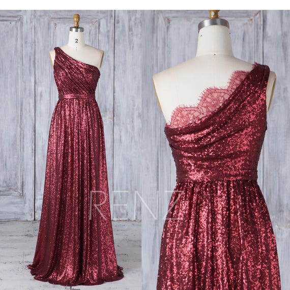 Maroon Sequin Bridesmaid Dress Wedding Dress One Shoulder | Etsy