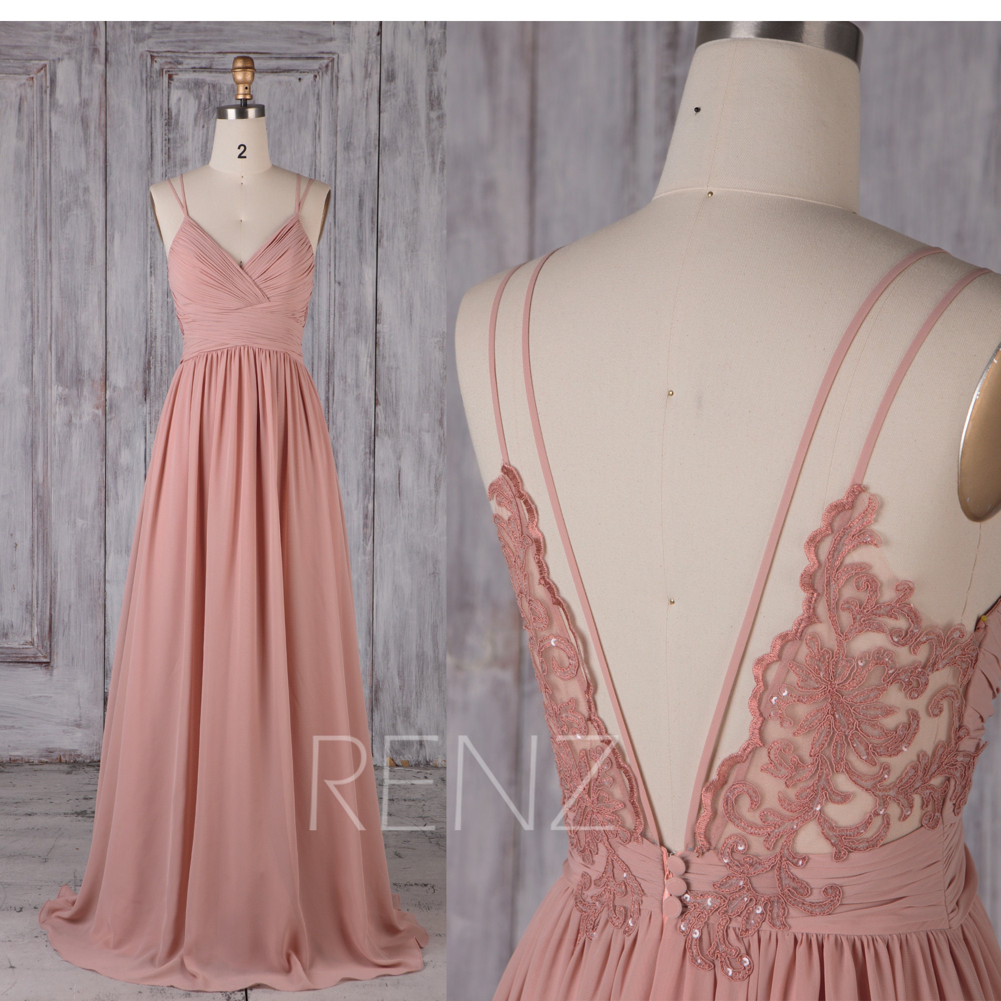 Bridesmaid Dress Blush Chiffon DressWedding DressSpaghetti | Etsy