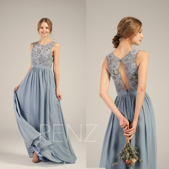 chiffon dusty blue dress