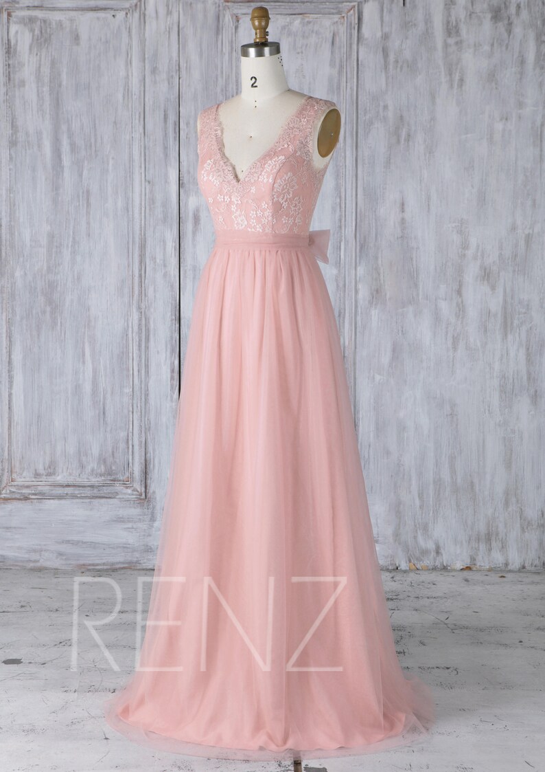Bridesmaid Dress Blush Pink Tulle Dress Wedding Dress V Neck Etsy