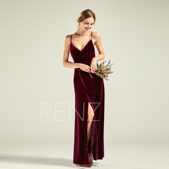 Plum Velvet Bridesmaid Dress Wedding Dress Criss Cross Etsy