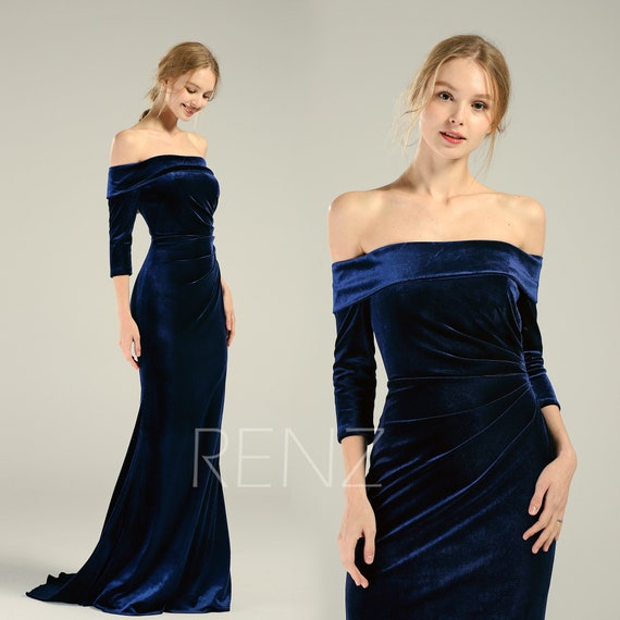 navy velvet formal dress