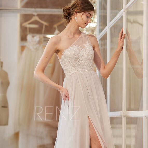 one shoulder beach wedding dress