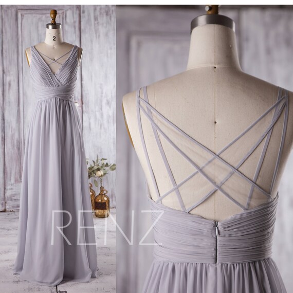 Bridesmaid Dress Light Gray Chiffon Wedding Dress Ruched V Etsy