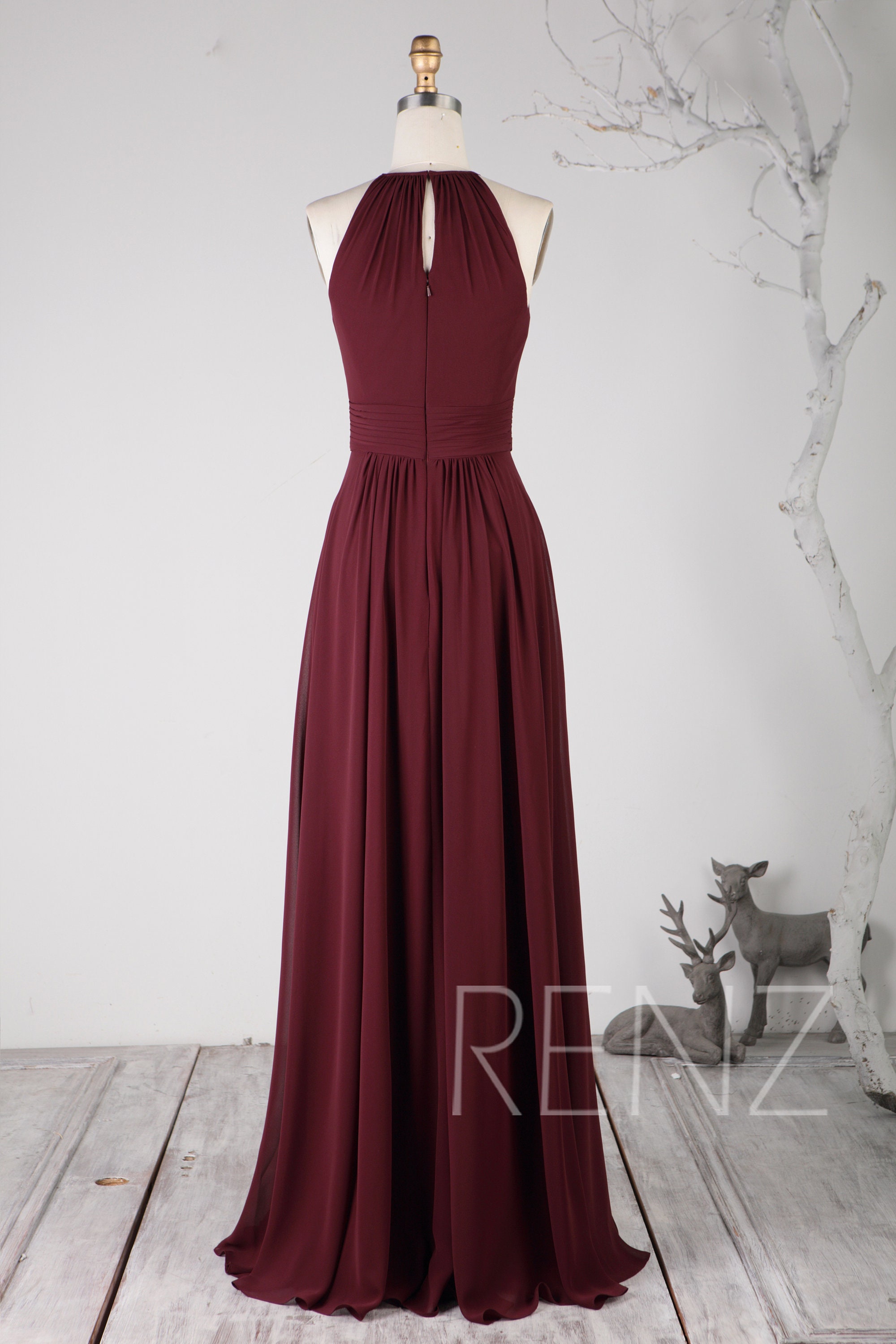 Bridesmaid Dress Burgundy Long Party Dress Women Halter Neck | Etsy