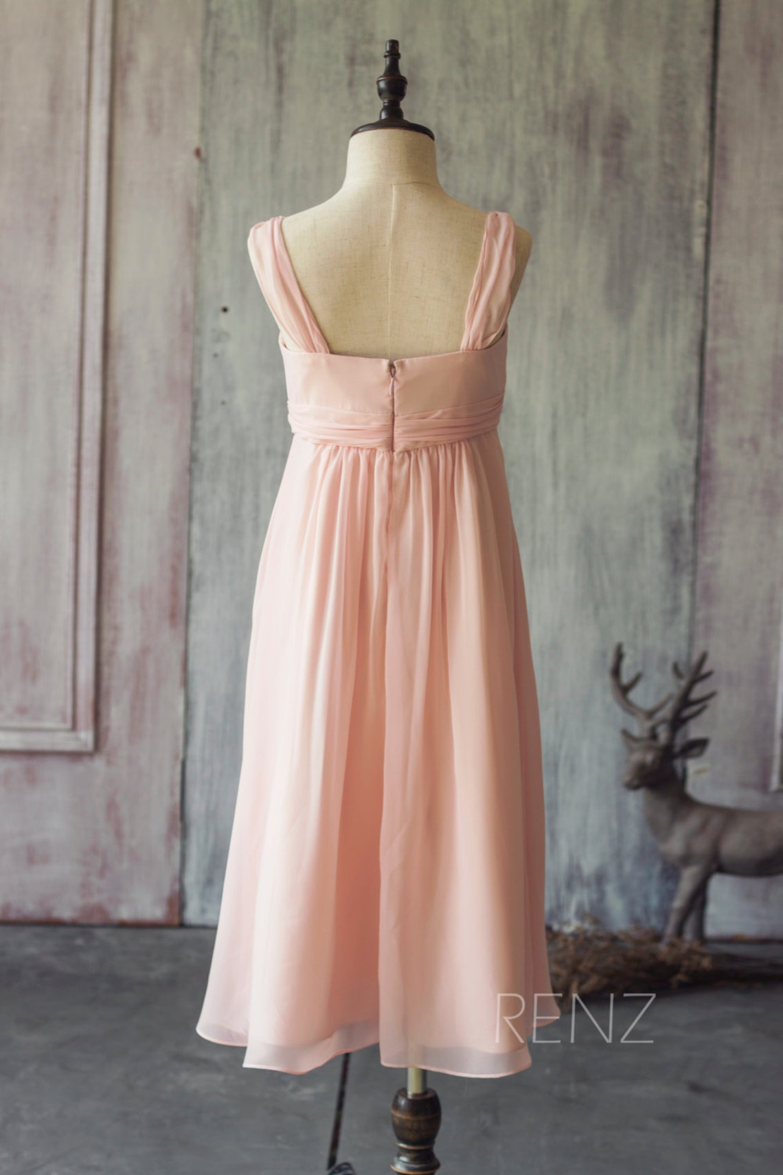 Peach Junior Bridesmaid Dress Double Straps Flower Girl Dress Etsy