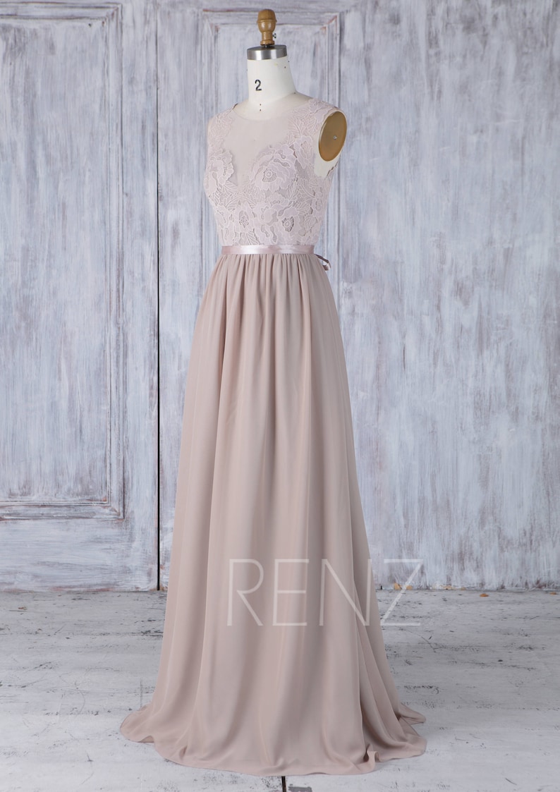 Bridesmaid Dress Taupe Long Lace Boho Wedding Dress V Back Etsy