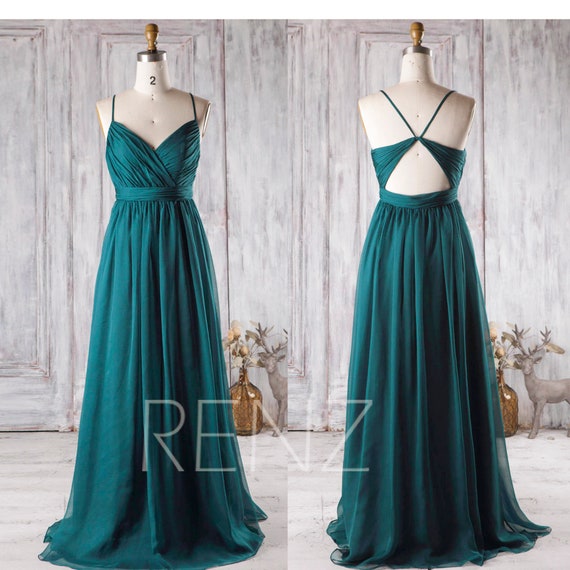 Bridesmaid Dress Peacock Blue Chiffon Dress Wedding Dress Etsy