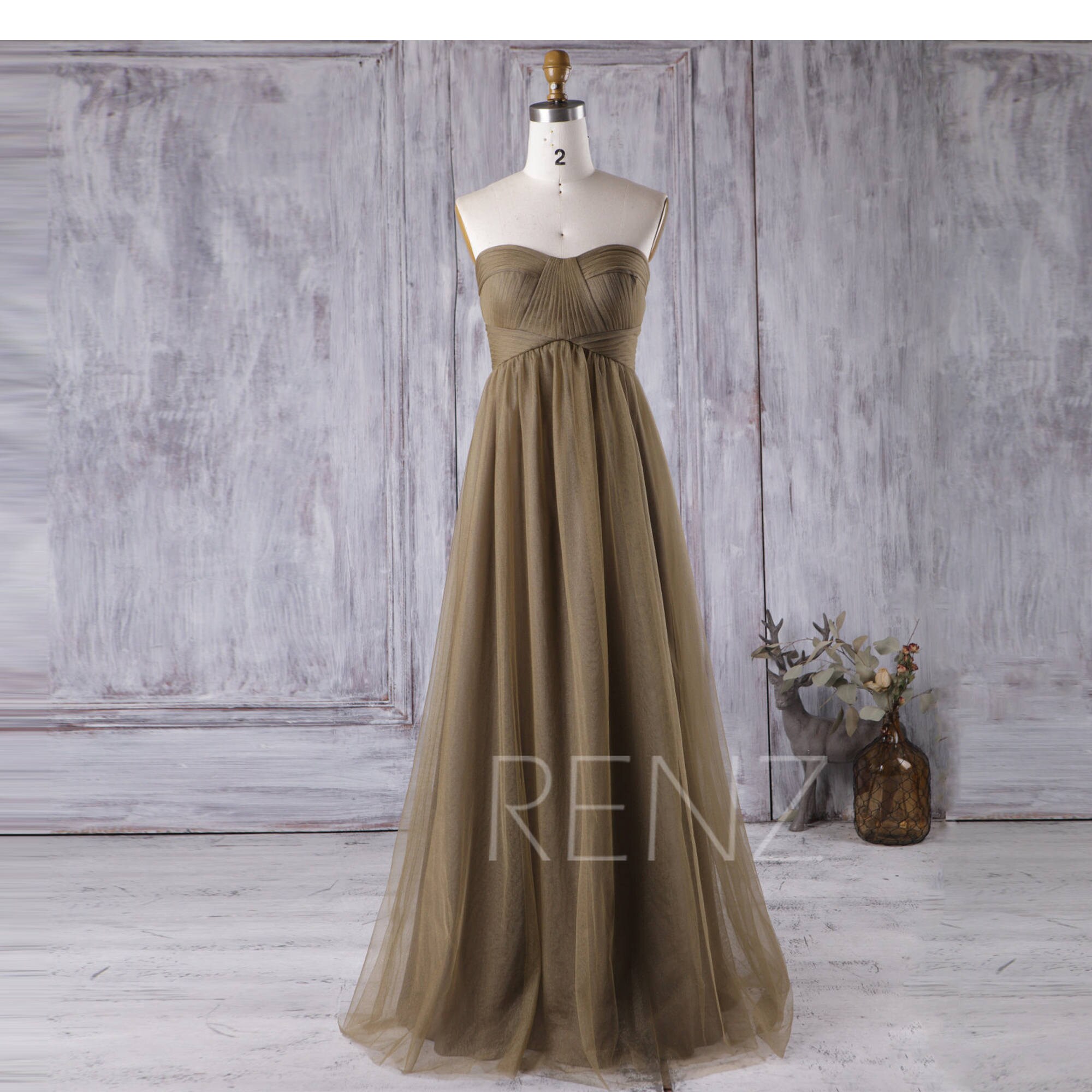 Bridesmaid Dress Khaki Tulle DressWedding DressEmpire Waist