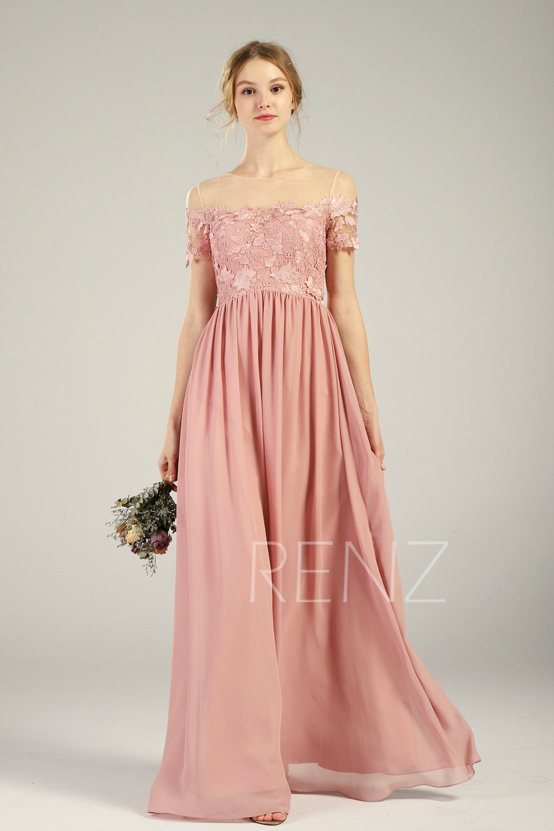 Dusty Rose Bridesmaid Dress Boho Short Sleeve Party Dress Lace Etsy