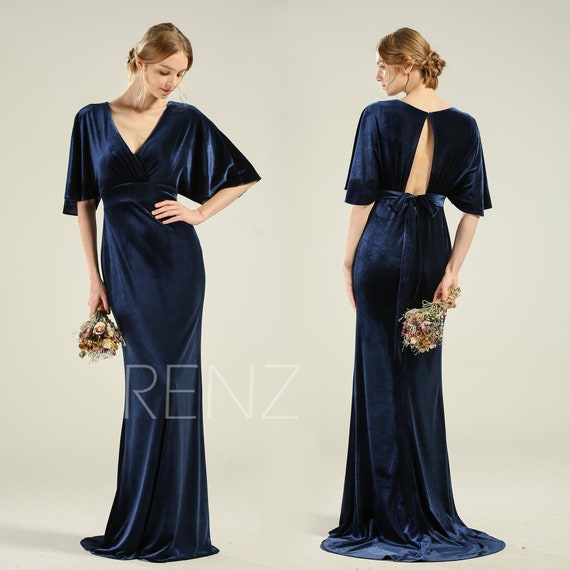 blue velvet dress long