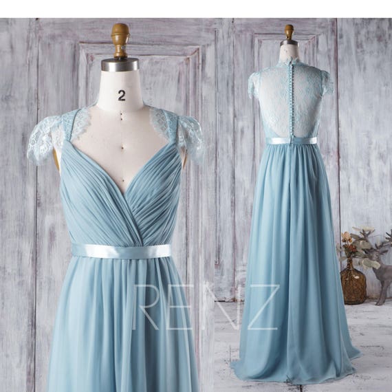 dusty blue chiffon bridesmaid dresses