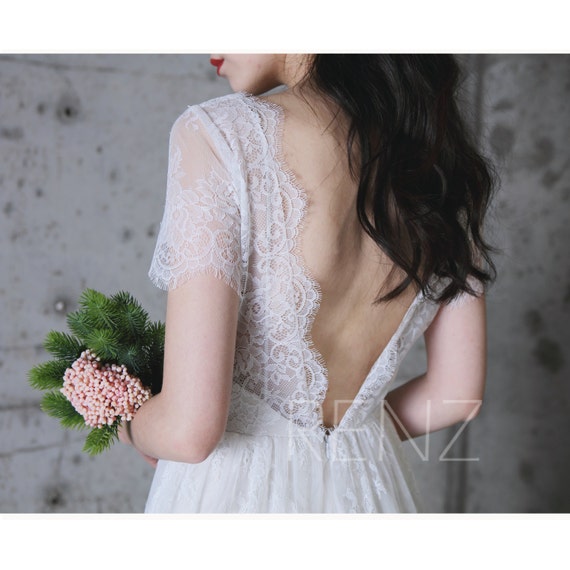 v neck short sleeve wedding dress
