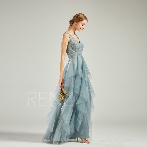 dusty blue evening gown