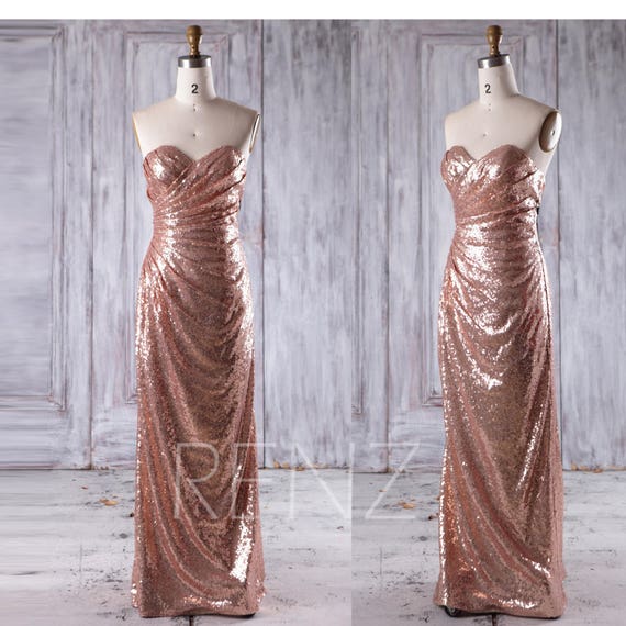 Party Dress Rose Gold Sequin Evening Dress Ruched Sweetheart | Etsy