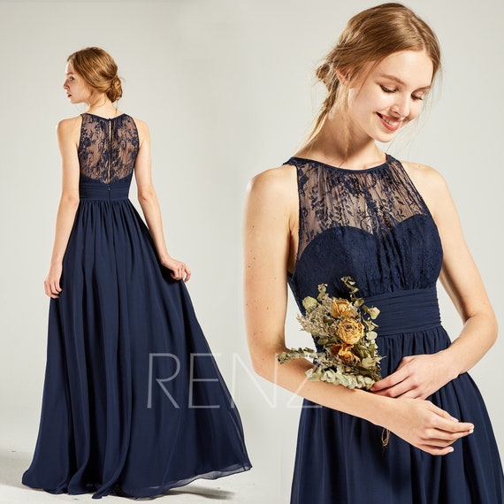 navy a line bridesmaid dress