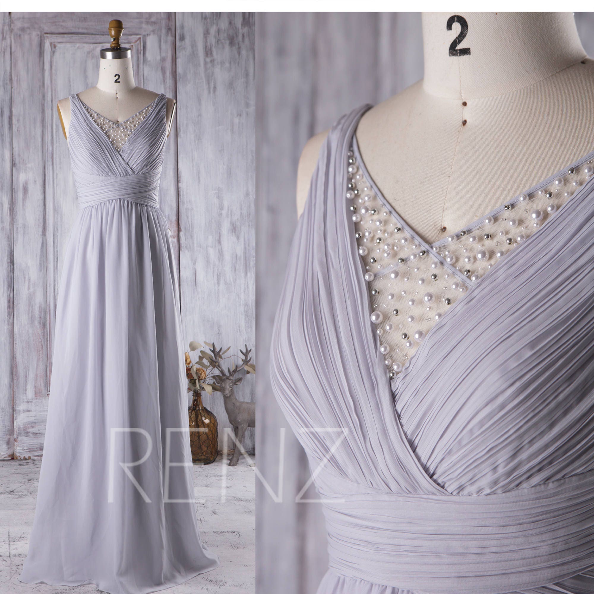 Bridesmaid Dress Light Gray Chiffon Dress Wedding Dress Etsy