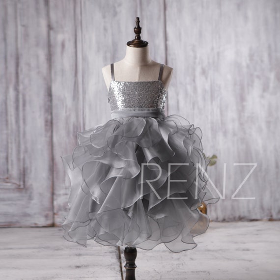 grey silver flower girl dresses